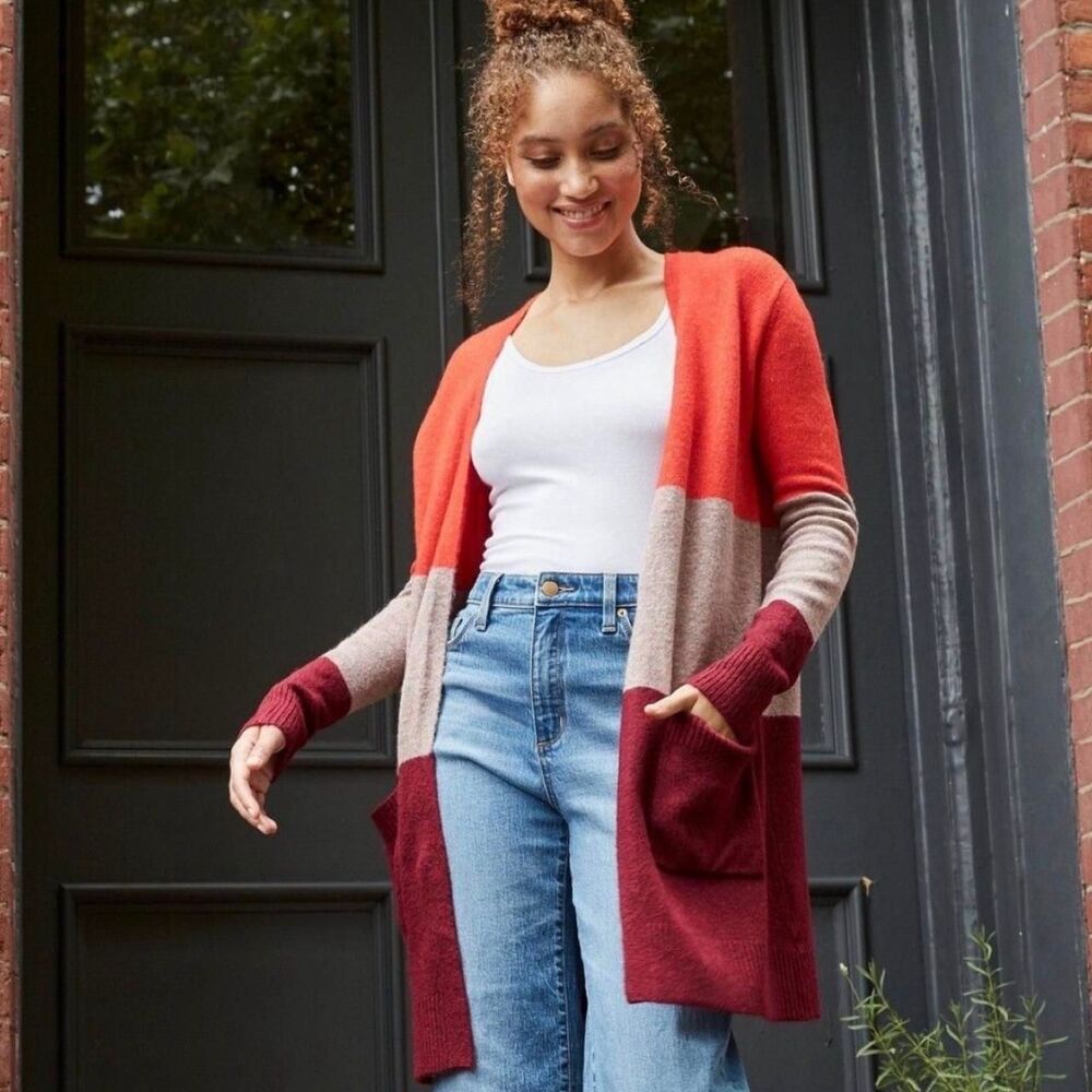 Colorblock longline layering cardigan women's large fall oversized cottagecore